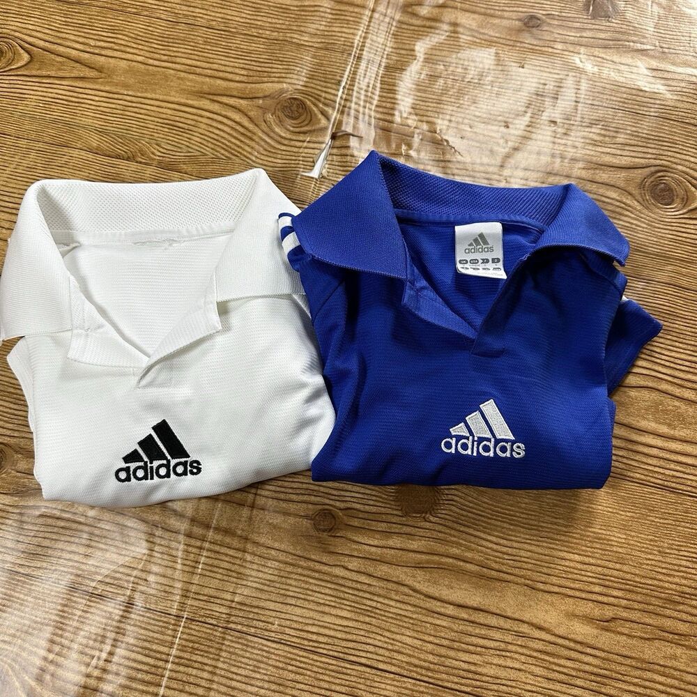 Adidas Polo Shirt Lot Mens Medium Blue White Athletic Golf